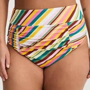 Torrid Striped High-Waist High Leg Cheeky Swim Bottom 3X NWT